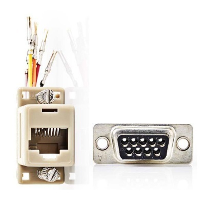 Conector fêmea DB9 com caixa aberta e fios expostos ao lado do conector metálico de 9 pinos