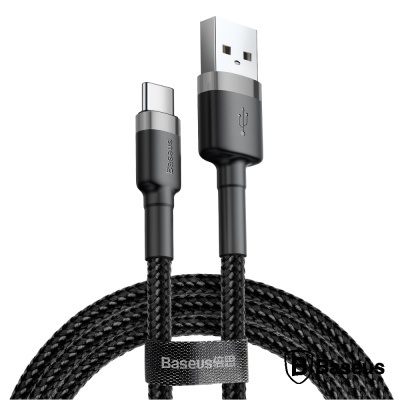 Cabo USB tipo A para USB tipo C preto com revestimento trançado Baseus