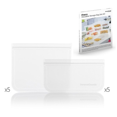 Conjunto de sacos reutilizáveis transparentes para armazenamento com embalagem