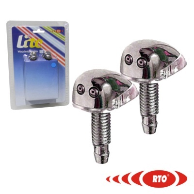 Par de pinos cromados para para-brisas com embalagem azul e logotipo RTO