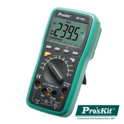 Multímetro digital Pro'sKit MT-1820 com ecrã LCD e corpo verde