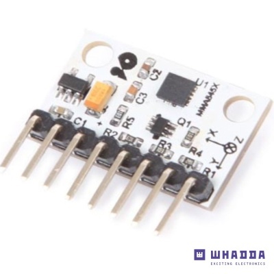 Módulo sensor eletrónico branco com oito pinos e componentes eletrónicos