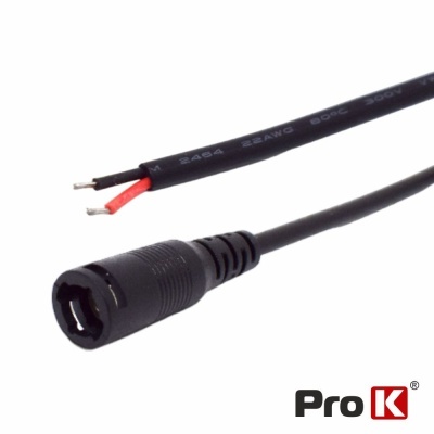 Cabo preto com conector fêmea e fios expostos preto e vermelho