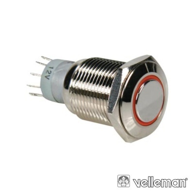 Botão de metal cromado com clique vermelho e pinos eléctricos