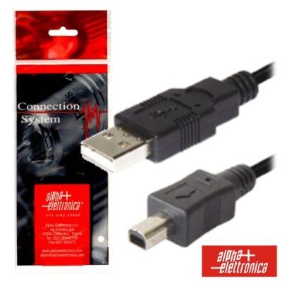 Cabo USB preto com embalagem vermelha e preta da alpha+ elettronica