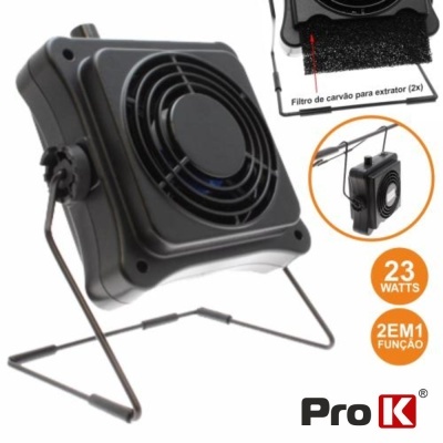 Ventoinha preta com suporte metálico e filtros de carvão para extrator