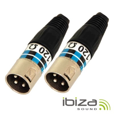 Par de cabos XLR macho com etiquetas 120 Ω e logotipo Ibiza Sound