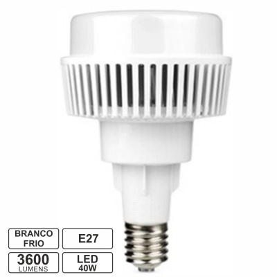Lâmpada LED branca fria E27 40W 3600 lumens com ventoinha