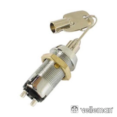 Interruptor com chave de metal cromado com porca dourada em fundo branco