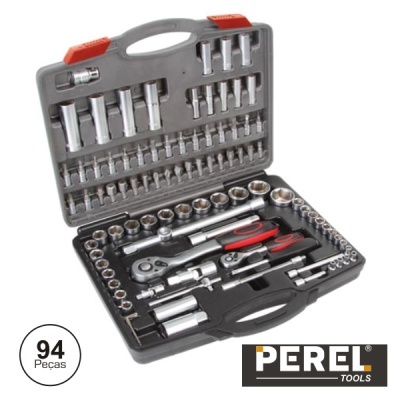 Estojo de ferramentas Perel Tools com 94 peças organizado