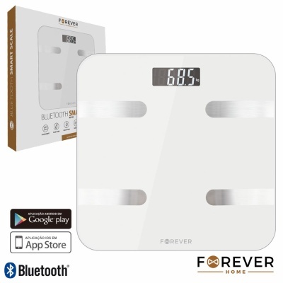 Balança digital branca FOREVER HOME com ecrã e sensores metálicos