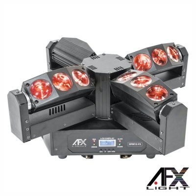 Luz de palco profissional preta com holofotes vermelhos e painel LCD