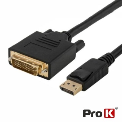 Cabo de vídeo preto ProK com conector DVI e DisplayPort