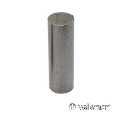 Cilindro metálico prateado com fundo branco e logótipo Velleman