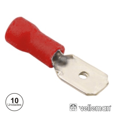 Conector elétrico tipo terminal isolado com capa vermelha e fixação em metal