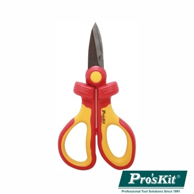 Tesoura Pro'sKit com punhos em vermelho e amarelo