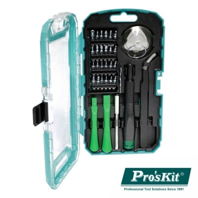 Conjunto de ferramentas Pro'sKit com cabos verdes e pretos em estojo transparente