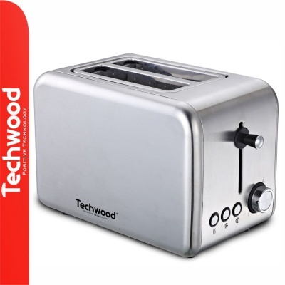 Torradeira metálica prateada Techwood com dois compartimentos e botões laterais