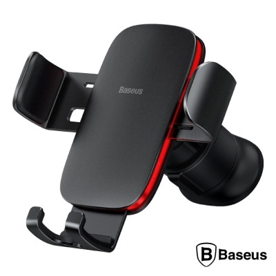Suporte Baseus para telemóvel preto com detalhes vermelhos para ventilação de carro