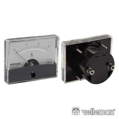Amperímetro analógico quadrado com escala de 0 a 3 amperes, marca HOPESUN