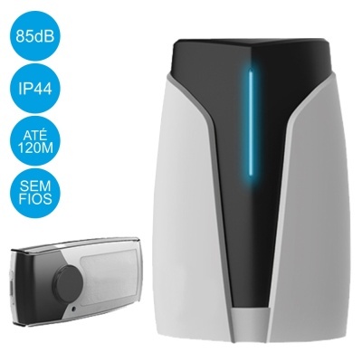 Campainha eletrónica sem fios branco e preto com botão externo
