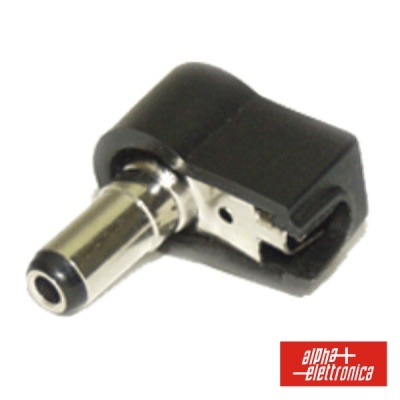 Adaptador de ângulo reto DC jack em metal prateado e plástico preto