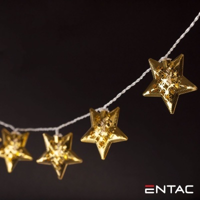 Cordão de luzes decorativas com estrelas douradas