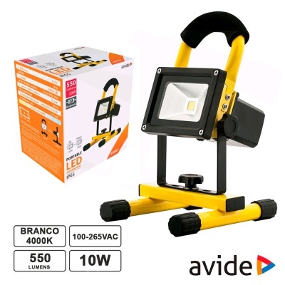 luminária LED portátil amarela e preta Avide com suporte e caixa
