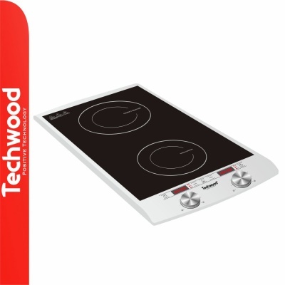 Fogão de placa elétrica dupla Techwood preto e branco com botões e painel digital