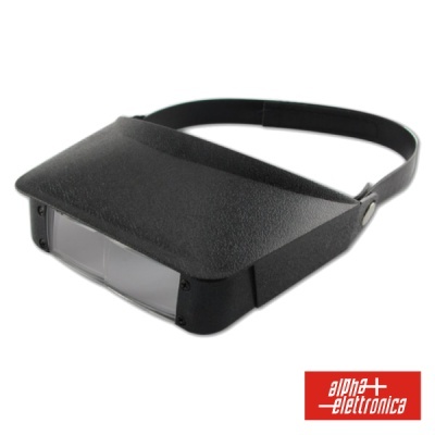 Lupa de cabeça preta com lentes retangulares e correia ajustável