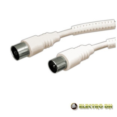 Cabo coaxial branco com conectores metálicos cilíndricos em ambas as extremidades