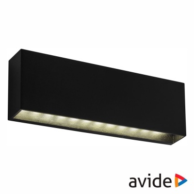 Luminária de parede retangular preta com luz LED e logotipo Avide
