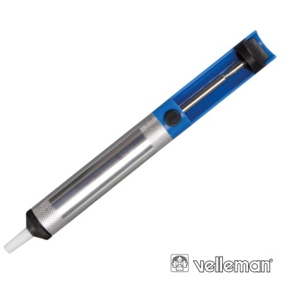 Ferramenta metálica e azul com botão preto e ponta branca