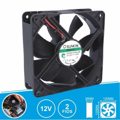 Ventoinha de refrigeração elétrica preta SUNON 12V 120x120mm