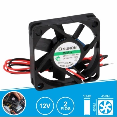 Ventoinha eletrónica preta 12V SUNON MagLev com cabo e medidas 45x45x10 mm
