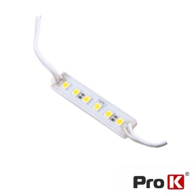 Módulo de luz LED branco com seis pontos amarelos e fios brancos
