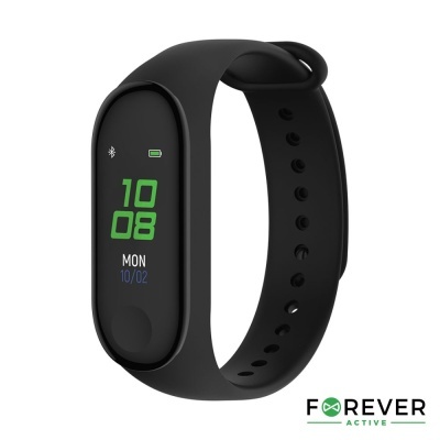 Pulseira inteligente preta com ecrã digital a cores e bracelete de silicone