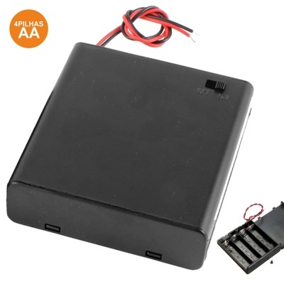 Caixa preta para 4 pilhas AA com fios e interruptor