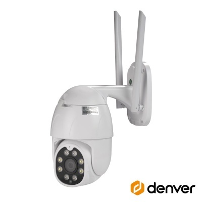 Câmara de vigilância exterior branca com antenas e LEDs