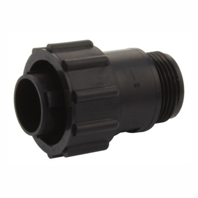 Conector de plástico preto para tubo com rosca e ranhuras