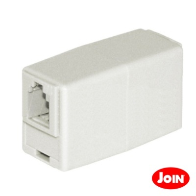 Conector adaptador RJ45 branco com logótipo JOIN vermelho