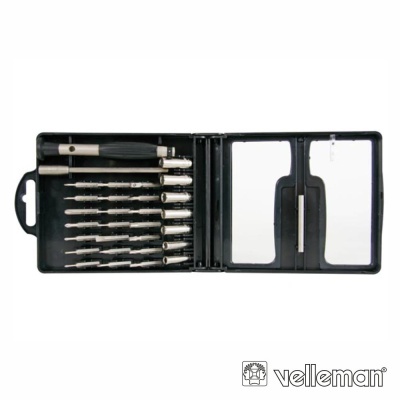 Conjunto de ferramentas de precisão Velleman com pontas metálicas em estojo preto