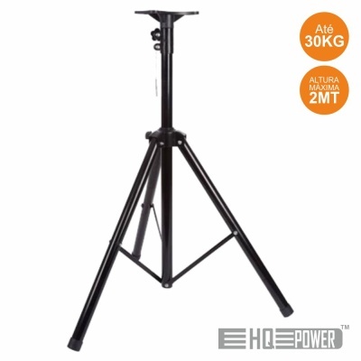 Tripé preto de metal com três pernas e ajuste de altura