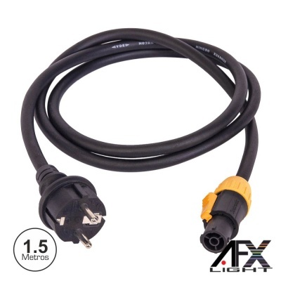 Cabo elétrico preto de 1,5 metros com ficha europeia e conector com trava amarela