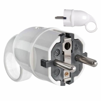 Adaptador de tomada elétrica branco com pinos redondos e anel para fixação