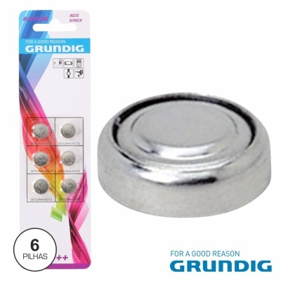 Blister com 6 pilhas AG13 Grundig e pilha prateada separada