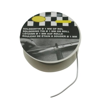 Rolo de solda com etiqueta quadriculada e texto multilíngue