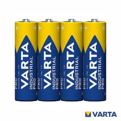 Quatro pilhas AA VARTA INDUSTRIAL PRO amarelas e azuis