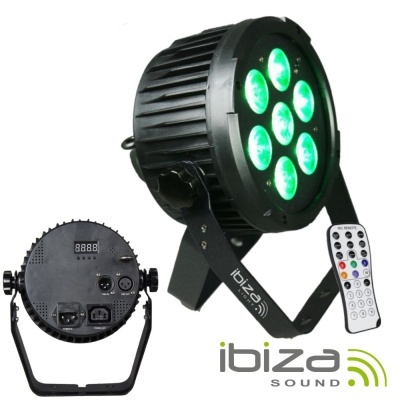 Luz LED preta Ibiza Sound com 7 LEDs verdes e controlo remoto