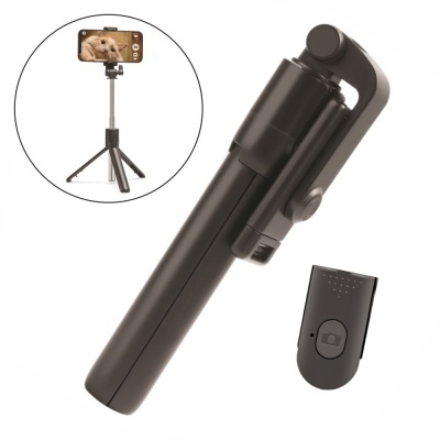 Tripé e suporte preto para smartphone com controlo remoto